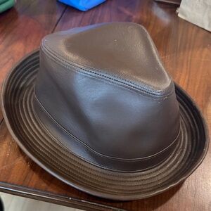 Stefano Brown Leather Fedora Hat